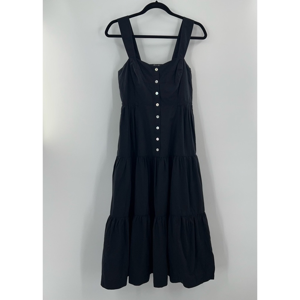 Madewell NWT Button-Front Tiered Midi Dress in True Black size 6 - Picture 3 of 8